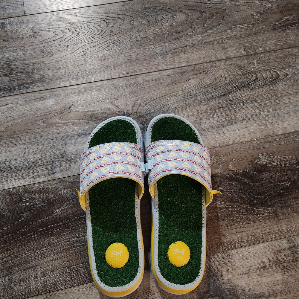 Reef Green and Yellow Slide Sandals
